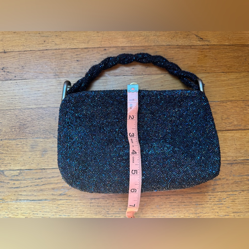 40s Vintage Navy Blue/ Black Carnival Glass Beaded Bag - Picture 11 of 13